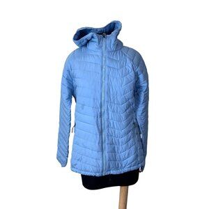 Columbia Womens Light Blue Quilted Hooded Jacket Omni-Heat Lined Full-Zip Lightw